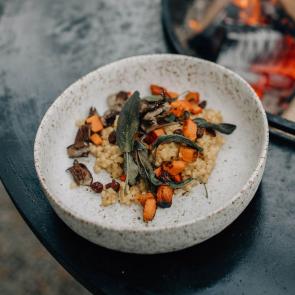 Skewered Oyster Mushroom with fregola